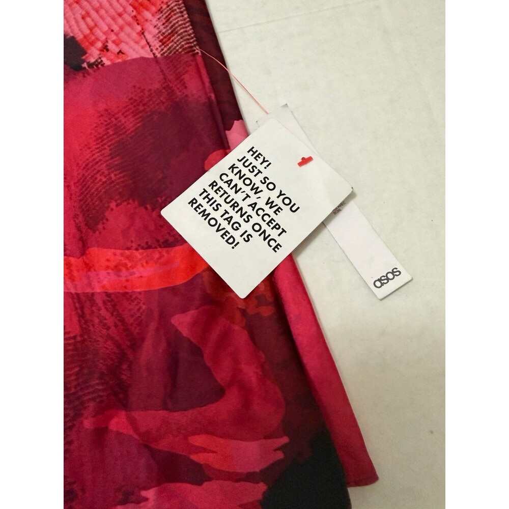 ASOS DESIGN Floral Satin Drape Detail Maxi Dress Pink Red 6 NWT Barbiecore Bold - Picture 5 of 9
